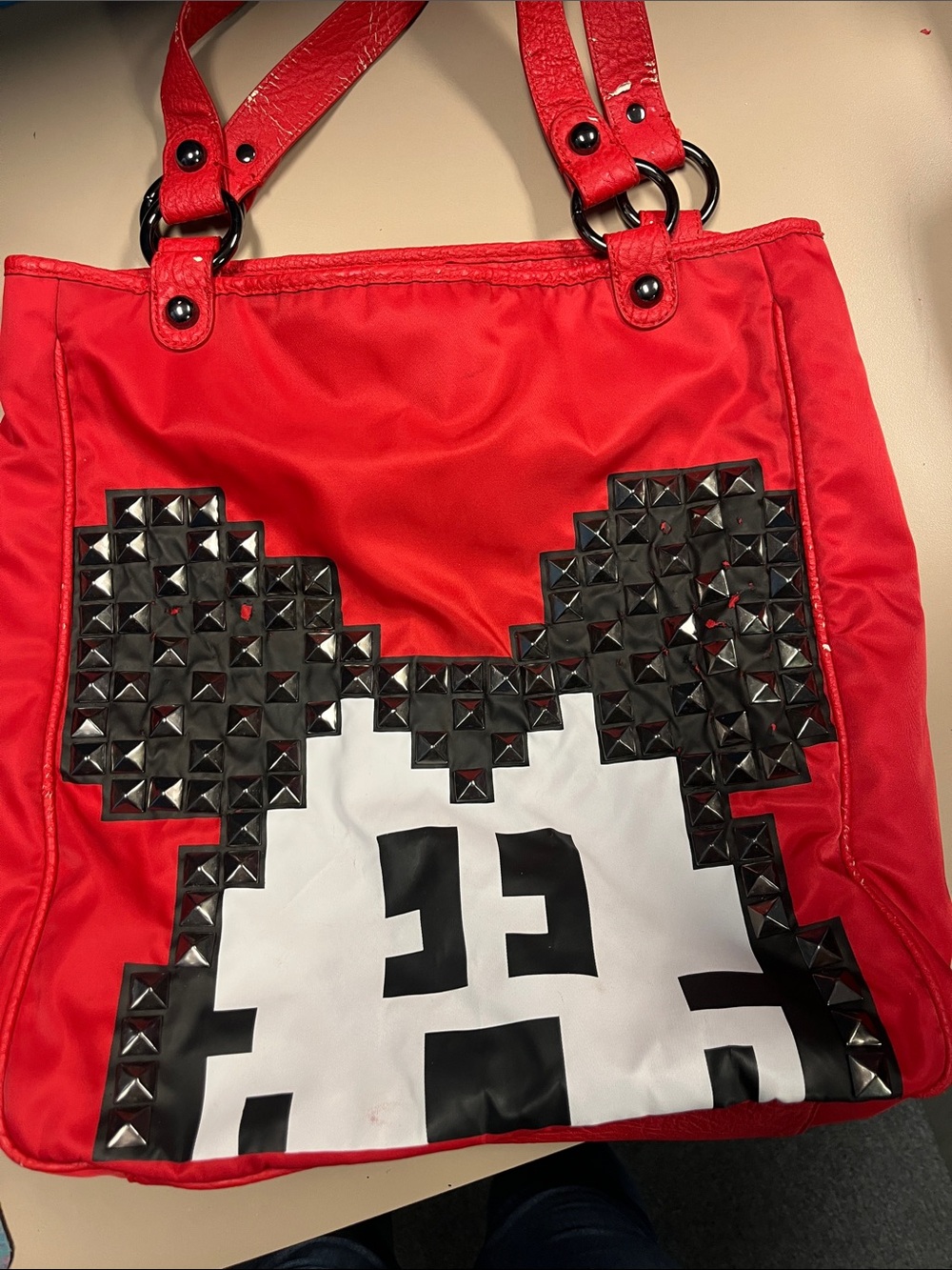 Disney Couture MICKEY MOUSE Studded Handbag Tote Red Large 8bit Style AS IS